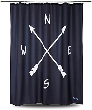 EnaEzen Black White Fabric Shower Curtain Set Mildew Resistant Waterproof Polyester Compass Shower Curtains for Bathroom Heavy-duty Thick 71 x 71 inches Including 12 Curtain Hooks