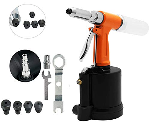 VOTOER Pneumatic Rivet Gun Hydraulic Air Riveter Tool Labor Saving Rivet Riveting Nut Nail Insert Hand Tool Set, 1/4-inch 3/16-inch 5/32-inch 1/8-inch 3/32-inch Nosepieces