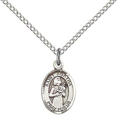 Sterling Silver St. Agatha Pendant with 18" Stainless Steel Lite Curb Chain. Patron Saint of Nurses/Breast Cancer