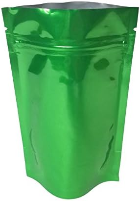 6"x4"x2.5" Mylar Ziplock Stand up Storage Bag/Pouch - Metallic Green Gusseted Odor Proof Hemp Dried Flowers Snack Storage (100)
