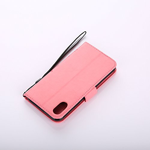 Wallet Leather Case for iPhone X,Book Style Pu Leather Case for iPhone X,Herzzer Retro Light Pink Butterfly Flower Pattern Flip Fold Pouch Case with Card Holders Stand Magnetic Case - Thumbnail 6