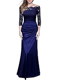 Miusol Women's Retro Off Shouler Floral Lace Ruched Bridesmaid Maxi Dress