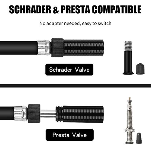 WESTGIRL Bike Pump with Gauge & Glueless Puncture Repair Kit - 300 PSI - Fits Presta & Schrader - Portable Bicycle Frame Pump for Road, Mountain and BMX Bikes, Mount Kit & Ball Needle Included
