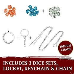 DND Dice Set Locket/Keychain - 3 Polyhedral Mini