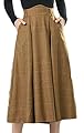 Fulok Womens Plaid Flared A-Line Fall/Winter Wool-Blend Long Skirt