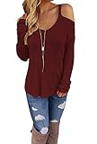 Dokotoo Womens Fashion 2017 Amazon Ladies Casual Cold Open Shoulder Loose Knitted Sweater Pullover Tops Under 20 Small Wine