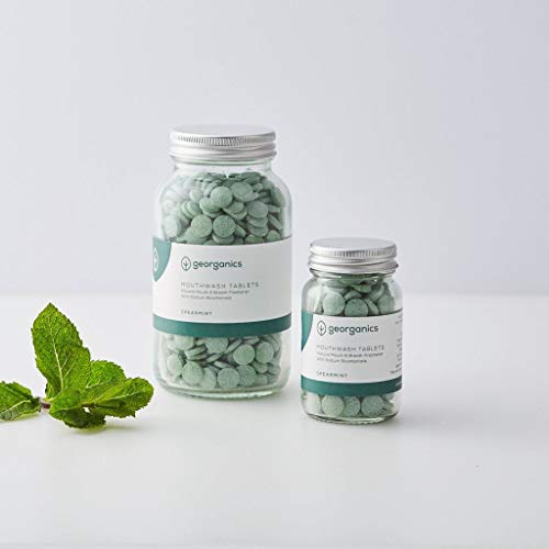 Georganics Natural Mouthwash Tablets for Fresh Breath - Perfect for Travel - Spearmint - Mouthwash Travel Size (180 Tablets - 3 Month Supply)