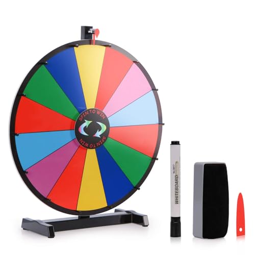 24 Inch Heavy Duty Spinning Prize Wheel - 14 Slots Color Tabletop Roulette Wheel of Fortune - Spin the Wheel with Dry Erase Marker and Eraser Win - Spinner Wheel Game for Carnival and Trade Show