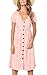 Angashion Women's Dresses-Short Sleeve V Neck Button Decoration T Shirt Midi Skater Dress