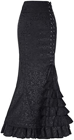 Susan1999 Women Skirts 2017 Retro Ruffled Jacquard Medieval Costume Fishtail Mermaid Long Maxi Skirt black 1 XXL