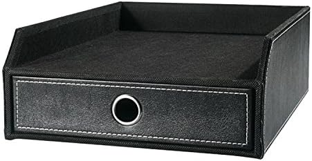 Naham Handmade PVC Leather Tray with File Drawer Black