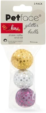 Petface Glitter Balls Cat Toy Pack of 3 Lightweight Sparkle Balls view 2