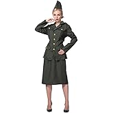 EraSpooky Womens WW2 Army Costume Adult 1940s Military Soldier Halloween Uniform with Jacket Skirt and Hat