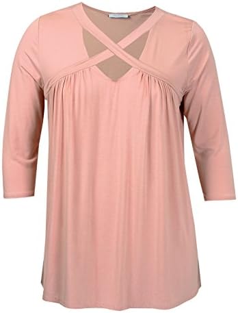 PLUSPICE Women's Plus Size Criss Cross High End Swing Long Top Made in USA Blush 1XL
