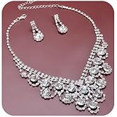 JWICOS Silver Crystal Wedding Necklace Earrings Set Bridal Rhinestone Necklace Accessories for Women and Bridesmaids