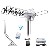 Housmile Outdoor TV Antenna Stable Signal with HD Antenna 360° Rotation 150 Miles Widely Signal Range, UHF/VHF/FM Radio with Wireless Remote Control