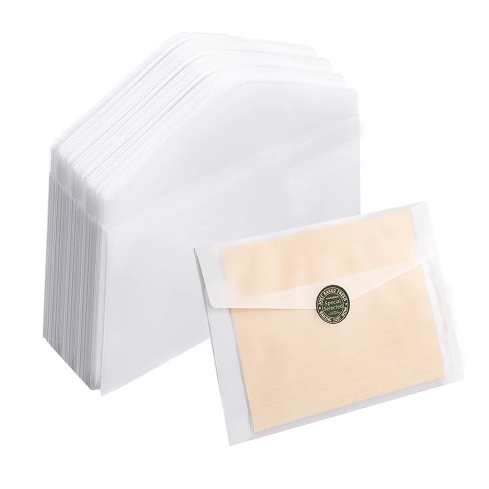 20 Pack Translucent Vellum Envelopes 5x7inch Clear Invitation Gift Card Envelopes Glassine Envelope Blank White Paper Envelope for Wedding Greeting Parties Card Postcards Photos