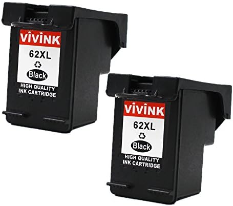 VIVINK 2 Pack 62XL C2P05AN High Yield Black Shows Accurate Ink Level Ink Cartridge for HP ENVY 5640 5642 5643 5660 5661