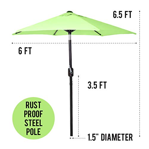 6 Ft Outdoor Patio Umbrella with Aluminum Pole, Easy Open/Close Crank and Push Button Tilt Adjustment - Light Green Market Umbrellas