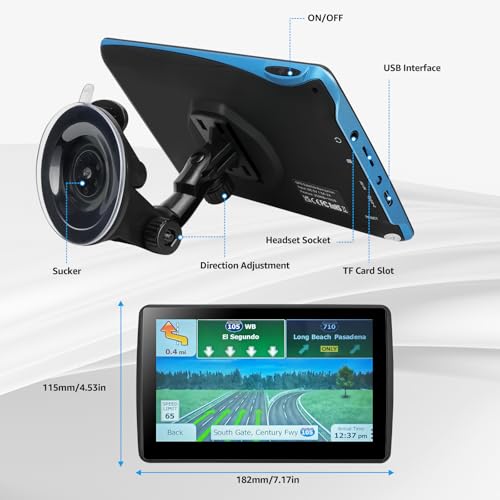 7'' GPS Navigator for Car Truck RV - 2026 North America Maps Free Lifetime Updates, Touchscreen Navigation System, Speed & Red Light Warning, Turn-by-Turn Voice Guidance, for All Cars