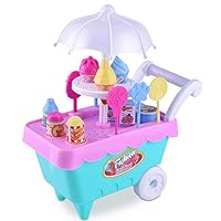 Mullue 16PC Ice Cream Trolley Toy Set, Ice Cream Playset with Assemble ICE Cream Car, Pretend Play Toy with Mini Candy Sweet for Kids Ice Cream Set with Machine and Mold for Girls and Boys (White)