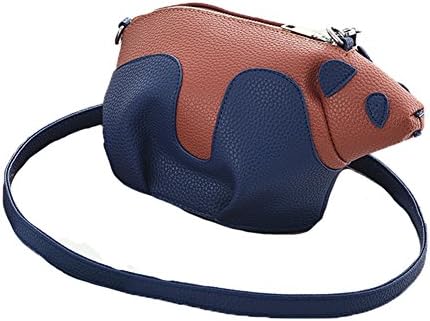 Oudy Womens Mini Panda Shopping Bag PU Leather Shoulder Handbag Brown/Blue