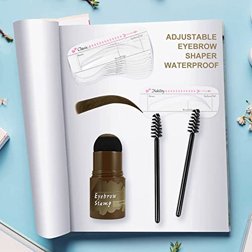 Eyebrow Stamp Kit Waterproof with 10 Reusable Eyebrow Stencil, Lasting, Dark Brown