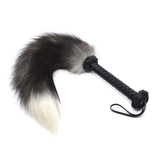 Costumes Flirting Furry Whip – Adult Game Toy Fox Tail for Stage Show Role Play, Cosplay Lingerie Accessories Gray