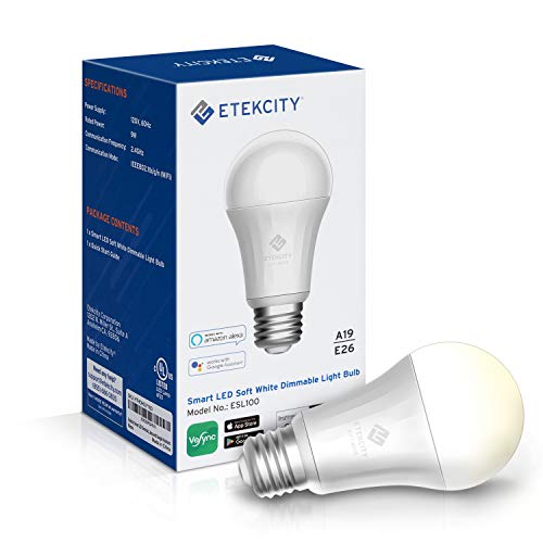 Etekcity Smart Light Bulb, WiFi Dimmable Soft White LED Works with Alexa, Google Home and IFTTT, Easy Setup, Schedule, A19 E26, 60W Equivalent, 806LM, 2700K, No Hub Required, UL Listed (1 Pack)
