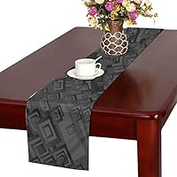 QYUESHANG Black Rectangle Grey Dark Gray Pattern Table Runner, Kitchen Dining Table Runner 16 X 72 Inch for Dinner Parties, Events, Decor