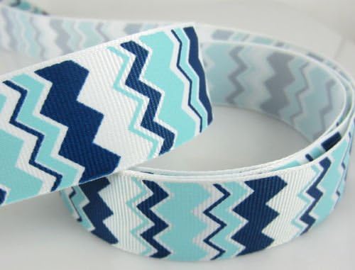 Arts Crafts Ribbon Halloween Christmas Ribbon Printed Multicolor Waviness Striped Ribbon 10yards 25mm 1pcs (Blue-Dark Blue)