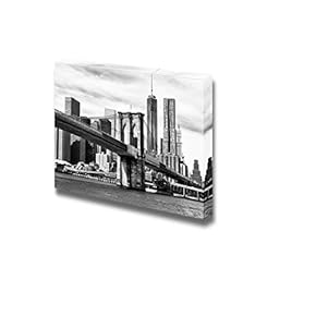 The Manhattan Skyline and Brooklyn Bridge at Night Seen from Brooklyn Bridge Park in Brooklyn New York - Canvas Art Wall Art - 12" x 18"