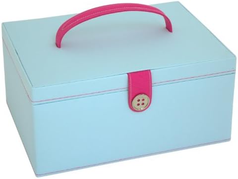 Grande azul de la caja de costura rosa con forro de lunares: Amazon.es: Hogar
