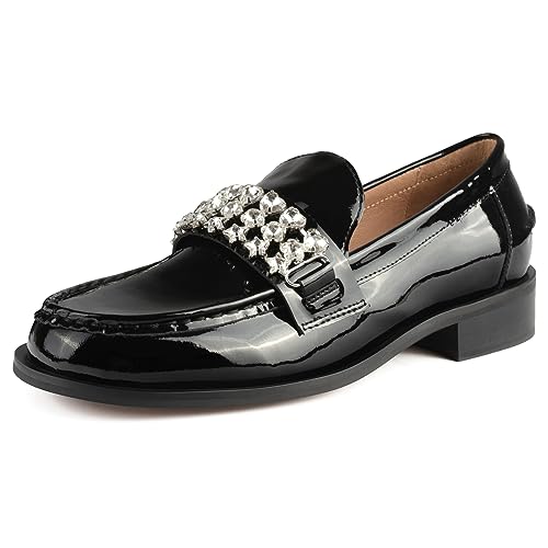L37 HANDMADE SHOES Femme Mocassins en Cuir Verni-Chaussures Faites Ă la Main-Style Unique-Empire Invisible, Noir, 38 EU