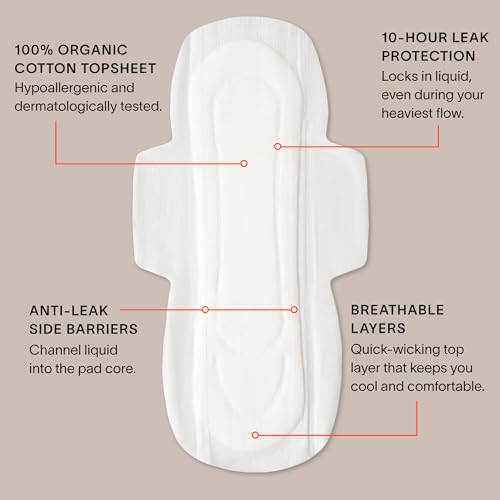 Cora 100% Organic Cotton Topsheet Pads Maxi Overnight Pads (24 Count)