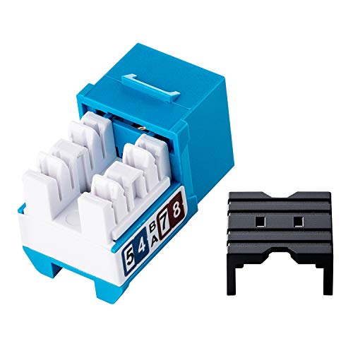 LINKOMM 50-Pack RJ45 Cat6 Slim Profile Keystone Jack with Punch Down Palm Holder (Blue)