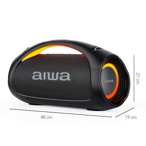 Aiwa Bocina Bluetooth Boombox 110W RMS AWS544BT con IPX6, Bluetooth 5.3, Multilink, Luces LED, Batería 6.5H, USB y AUX, Sonido Potente para Fiestas y Exteriores