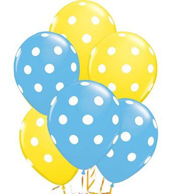 PMU Polka Dot Balloons 11in Premium Pale Blue and Yellow with All-Over print White Dots Pkg/25 - //coolthings.us