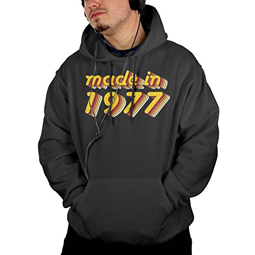 Obachi Made In 1977 Men's Soft Long Sleeve Pullover Pocket Hooded Sweatshirt Black Size L