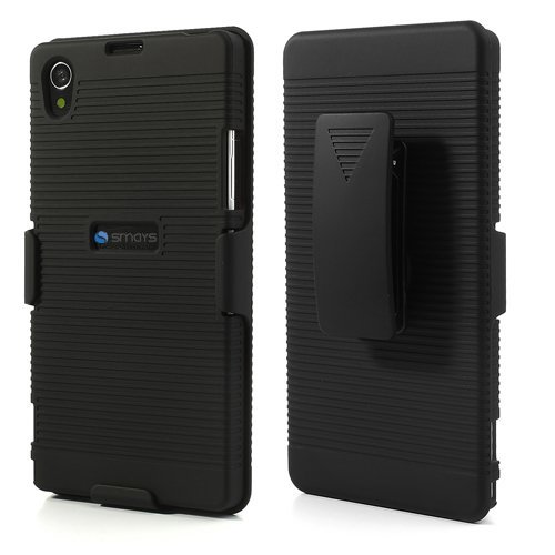 Smays Anti-slip Stripe Design Rubberized Slide Case w/ Swivel Belt Clip Holster Stand for Sony Xperia Z1 Honami L39h