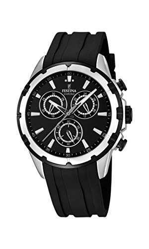 Festina F16838/2 Men's Watch Silver-Tone Chronograph Sport Black Rubber Strap