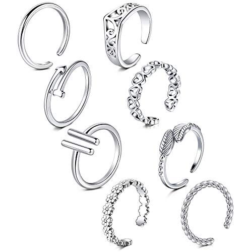 LAURITAMI 6-8 pcs Toe Rings Adjustable Size Open Toe Ring Knuckle Vintage Joint Finger Foot Rings Jewellery Surgical Steel