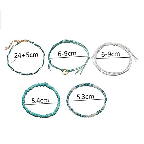 Yalice Boho Layered Turquoise Anklets Wave Rope Ankle Bracelet Beach Foot Chain for Women and Girls