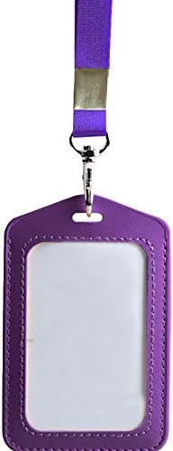Homeleii 2Pcs Leather ID Card Badge Holder with 1 ID Window Lanyard Neck Strap Band (Vertical, Purple)