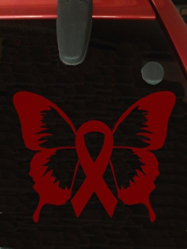 Burgundy Awareness Ribbon Butterfly Vinyl Window Decal (Brain Aneurysm, Disabled Adults, Multiple Myeloma, Sickle Cell Anemia, Williams Sydrome)