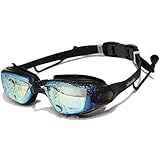 Swimming Goggles,Mirror Coated Lenses Anti-Fog Shatterproof UV Protection Swimming Glasses, with Siamese Ear Plugs - Best Adult Swim Goggles
