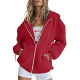 BEUFRI Women's Oversized Zip Up Hoodie - Comfy Fall Jacket With Pockets, Drawstring Hood & Ribbed Cuffs