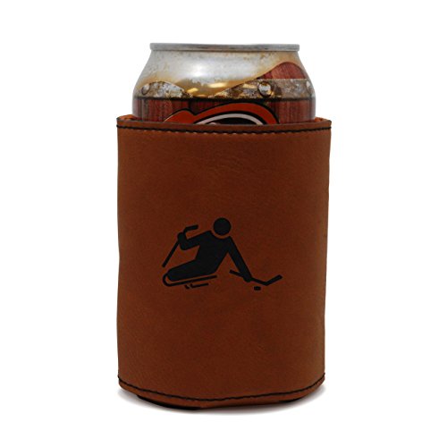 MODERN GOODS SHOP Leather Can Cooler With Sledge Hockey Engraving - Oil, Stain, and Water Resistant Beer Hugger - Standard Size Beer and Soda Can Sleeve - Thumbnail 3