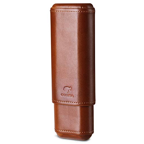 Brown Genuine Leather Cedar Wood Lined 2 ct Sturdy Cigar Case Travel Holder - Thumbnail 2