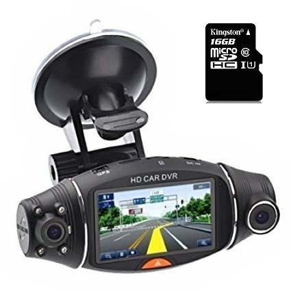 Car Dvr 2.7" LCD Screen 1080P HD Rotating Dual Lens Driving Recorder Vehicle Dash Cam WDR Video Camera Recorder With G-Sensor & GPS 32GB TF Card Slot